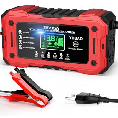 YDBAO Chargeur de Batterie Voiture 15A 12V LiFePO4 Chargeur Batterie pour Auto Moto Intelligent avec Écran LCD Mode Réparation Protection pour AGM GEL LiFePO4 YDBAO Chargeur de Batterie Voiture 15A 12V LiFePO4 Chargeur Batterie pour Auto Moto Intelligent avec Écran LCD Mode Réparation Protection pour AGM GEL LiFePO4