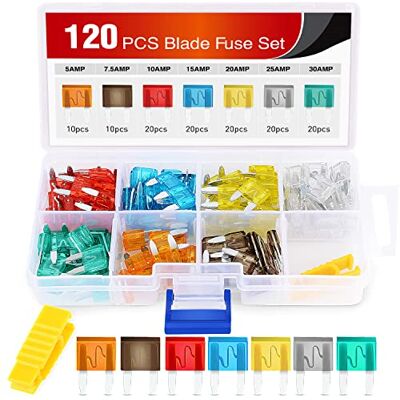 Nilight Kit de mini fusibles à lame ATM et Apm assortis, 120 pièces, 5 A, 7,5 A, 10 A, 15 A, 20 A, 25 A, 30 A, pour véhicules, voitures, motos, camions, bateaux Nilight Kit de mini fusibles à lame ATM et Apm assortis, 120 pièces, 5 A, 7,5 A, 10 A, 15 A, 20 A, 25 A, 30 A, pour véhicules, voitures, motos, camions, bateaux