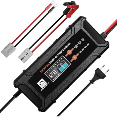 ECO-WORTHY 12V/24V 20A Chargeur de Batterie LiFePO4 avec Options Multi-Courant 5A/10A/15A/20A,détection Automatique de la Tension de la Batterie Plomb-Acide LiFePO4 ECO-WORTHY 12V/24V 20A Chargeur de Batterie LiFePO4 avec Options Multi-Courant 5A/10A/15A/20A,détection Automatique de la Tension de la Batterie Plomb-Acide LiFePO4