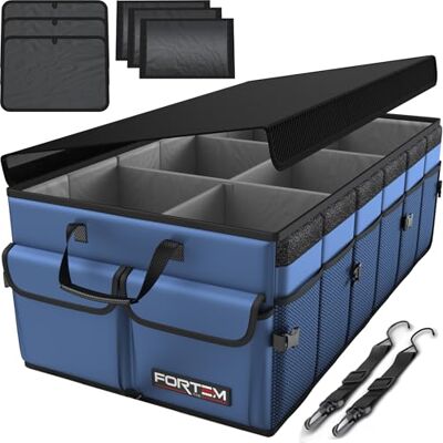 FORTEM Organisateur de Coffre Voiture, Rangement Pliable SUV Multi Compartiments, Accessoires Auto pour Femme Homme, Tissu Oxford 600D, Fond Antidérapant, Sangles de Fixation, Couvercle Souple (85L) FORTEM Organisateur de Coffre Voiture, Rangement Pliable SUV Multi Compartiments, Accessoires Auto pour Femme Homme, Tissu Oxford 600D, Fond Antidérapant, Sangles de Fixation, Couvercle Souple (85L)