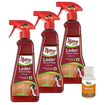 Poliboy Soin intensif pour cuir Crème de soin incolore pour cuir lisse 3 x 375 ml Avec échantillon de produit Fabriqué en Allemagne Poliboy Soin intensif pour cuir Crème de soin incolore pour cuir lisse 3 x 375 ml Avec échantillon de produit Fabriqué en Allemagne