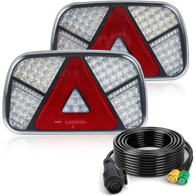 AOHEWEI Kit de feux arrière de remorque, 12V/24V clignotant queue marche arrière antibrouillard réflecteur avec prise 13 broches câble à 6 conducteurs 5,5 m long pour camion caravane van tracteur AOHEWEI Kit de feux arrière de remorque, 12V/24V clignotant queue marche arrière antibrouillard réflecteur avec prise 13 broches câble à 6 conducteurs 5,5 m long pour camion caravane van tracteur