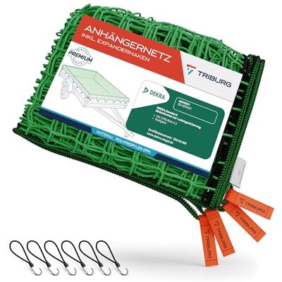 TRIBURG Filet pour remorque 1,5x2,5 incl. 6x crochets extenseurs Filet pour remorque avec marquage des coins et renforcement des bords incl. 6x tendeurs en caoutchouc avec crochet TRIBURG Filet pour remorque 1,5x2,5 incl. 6x crochets extenseurs Filet pour remorque avec marquage des coins et renforcement des bords incl. 6x tendeurs en caoutchouc avec crochet
