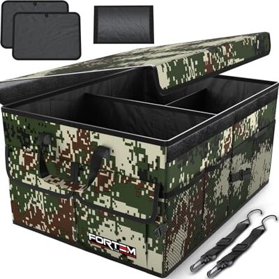 FORTEM Organisateur de Coffre Voiture, Rangement Pliable SUV Multi Compartiments, Accessoires Auto pour Femme Homme, Tissu Oxford 600D, Fond Antidérapant, Sangles de Fixation, Couvercle Souple (65L) FORTEM Organisateur de Coffre Voiture, Rangement Pliable SUV Multi Compartiments, Accessoires Auto pour Femme Homme, Tissu Oxford 600D, Fond Antidérapant, Sangles de Fixation, Couvercle Souple (65L)