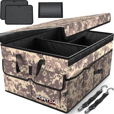 FORTEM Organisateur de Coffre Voiture, Rangement Pliable SUV Multi Compartiments, Accessoires Auto pour Femme Homme, Tissu Oxford 600D, Fond Antidérapant, Sangles de Fixation, Couvercle Souple (50L) FORTEM Organisateur de Coffre Voiture, Rangement Pliable SUV Multi Compartiments, Accessoires Auto pour Femme Homme, Tissu Oxford 600D, Fond Antidérapant, Sangles de Fixation, Couvercle Souple (50L)