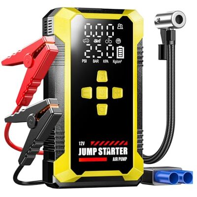 Yangers Kit de Booster Batterie Voiture avec Gonfleur, Chargeur Démarreur de Batterie Voiture 12V avec Compresseur d'Air, Kits d'urgence Auto Jump Starter avec Câbles de Démarrage Powerbank Yangers Kit de Booster Batterie Voiture avec Gonfleur, Chargeur Démarreur de Batterie Voiture 12V avec Compresseur d'Air, Kits d'urgence Auto Jump Starter avec Câbles de Démarrage Powerbank