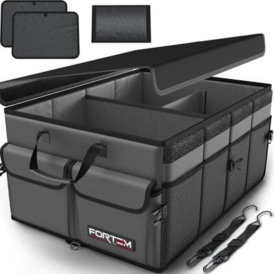 FORTEM Organisateur de Coffre Voiture, Rangement Pliable SUV Multi Compartiments, Accessoires Auto pour Femme Homme, Tissu Oxford 600D, Fond Antidérapant, Sangles de Fixation, Couvercle Souple (65L) FORTEM Organisateur de Coffre Voiture, Rangement Pliable SUV Multi Compartiments, Accessoires Auto pour Femme Homme, Tissu Oxford 600D, Fond Antidérapant, Sangles de Fixation, Couvercle Souple (65L)