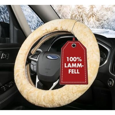 Walser Housse de volant en fourrure d'agneau pour voiture, 100% fourrure d'agneau pour protection de volant de voiture, housse de volant hiver, chauffe-volant beige Walser Housse de volant en fourrure d'agneau pour voiture, 100% fourrure d'agneau pour protection de volant de voiture, housse de volant hiver, chauffe-volant beige