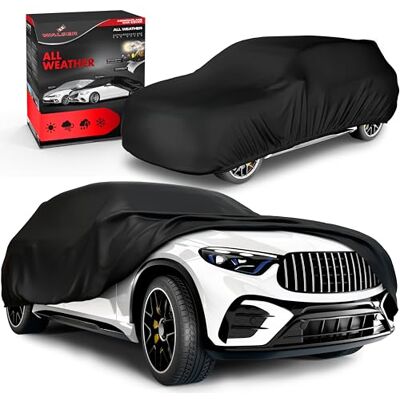 Walser Bâche de protection complète pour voiture, 100% étanche et résistante aux intempéries, protection UV, pluie, neige, poussière, vent, extérieur, taille 10, SUV/camionnette, noir Walser Bâche de protection complète pour voiture, 100% étanche et résistante aux intempéries, protection UV, pluie, neige, poussière, vent, extérieur, taille 10, SUV/camionnette, noir