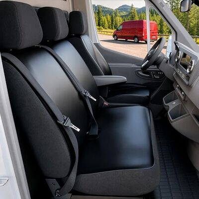 Walser Transporter Housses de siège auto en similicuir compatible avec Opel Movano/Renault Master, 1 siège individuel à l'avant (évidement accoudoir) & double siège à l'avant Walser Transporter Housses de siège auto en similicuir compatible avec Opel Movano/Renault Master, 1 siège individuel à l'avant (évidement accoudoir) & double siège à l'avant