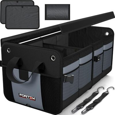 FORTEM Organisateur de Coffre SUV, Sac Rangement Pliable Multi Compartiments, Accessoires Auto Femme Homme, Oxford 1680D, Fond Antidérapant, Sangles Réglables, Couvercle Souple (50) FORTEM Organisateur de Coffre SUV, Sac Rangement Pliable Multi Compartiments, Accessoires Auto Femme Homme, Oxford 1680D, Fond Antidérapant, Sangles Réglables, Couvercle Souple (50)