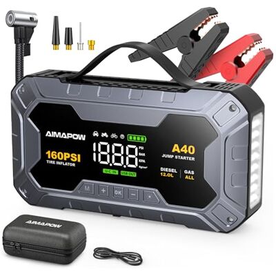 AIMAPOW Booster de démarrage de voiture de 6500 A et compresseur 160 PSI, démarreur d'urgence pour voiture avec défaut de voiture Kit AIMAPOW Booster de démarrage de voiture de 6500 A et compresseur 160 PSI, démarreur d'urgence pour voiture avec défaut de voiture Kit