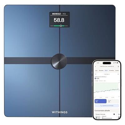 Withings Body Smart Pèse-personne numérique Wi-Fi pour une composition corporelle élargie avec masse musculaire, teneur en eau, densité osseuse, noir Withings Body Smart Pèse-personne numérique Wi-Fi pour une composition corporelle élargie avec masse musculaire, teneur en eau, densité osseuse, noir