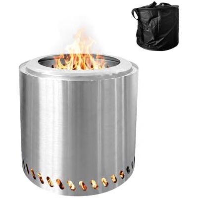 Relaxdays Brasero sans fumée en Acier Inoxydable, H x D 36 x 38 cm, bac à Cendres et Sac, Argent Relaxdays Brasero sans fumée en Acier Inoxydable, H x D 36 x 38 cm, bac à Cendres et Sac, Argent