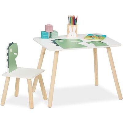 Relaxdays table enfant avec chaise dino table de bricolage fille garçon table de jeu enfant blanc-vert Relaxdays table enfant avec chaise dino table de bricolage fille garçon table de jeu enfant blanc-vert