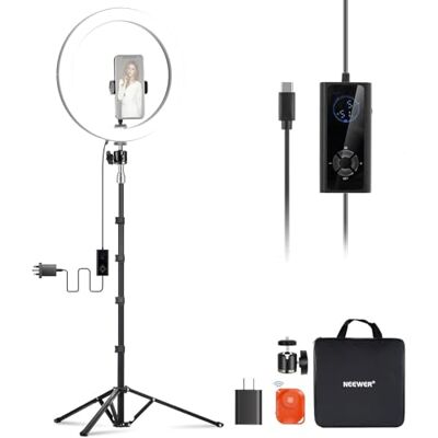 NEEWER Ring Light LED 10" 20W Forte Puissance pour Téléphone avec Pied 180cm, Bicolore 2900K-7000K, Entrée USB C PD, CRI97+ 1660LX/0,5m 12 Scènes pour Maquillage Streaming Appels Zoom TikTok, RH10B NEEWER Ring Light LED 10" 20W Forte Puissance pour Téléphone avec Pied 180cm, Bicolore 2900K-7000K, Entrée USB C PD, CRI97+ 1660LX/0,5m 12 Scènes pour Maquillage Streaming Appels Zoom TikTok, RH10B