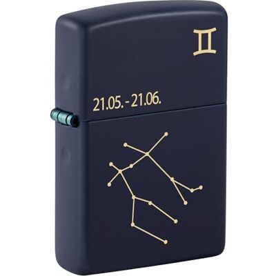 Zippo Briquet Tempête Motif Signe Du Zodiaque Gémeaux, Bleu Marine Mat, Gravure Laser, Rechargeable, Réutilisable, Coupe-vent, Coffret Cadeau, Fabriqué Aux États-Unis Zippo Briquet Tempête Motif Signe Du Zodiaque Gémeaux, Bleu Marine Mat, Gravure Laser, Rechargeable, Réutilisable, Coupe-vent, Coffret Cadeau, Fabriqué Aux États-Unis