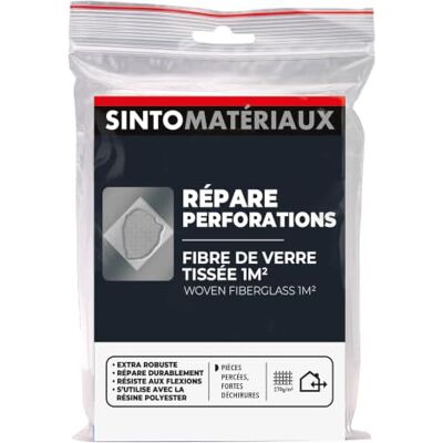 SINTO Tissu fibre de verre pour réparer perforations 270g Haute résistance mécanique, rebouche durablement trous et déchirures, à utiliser avec résine , intérieur et extérieur SINTO Tissu fibre de verre pour réparer perforations 270g Haute résistance mécanique, rebouche durablement trous et déchirures, à utiliser avec résine , intérieur et extérieur
