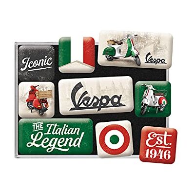 ART Aimants pour frigo rétro, 9 pièces, Vespa – Italian Legend – Idée cadeau pour fans des scooters, Official License Product (OLP), décoration pour tableau magnétique, design vintage ART Aimants pour frigo rétro, 9 pièces, Vespa – Italian Legend – Idée cadeau pour fans des scooters, Official License Product (OLP), décoration pour tableau magnétique, design vintage