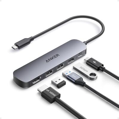 Anker Hub USB 5 en 1, HDMI 4K 30 Hz et Power Delivery 100 W max Ports de données USB-C et USB-A 5 GB/s, compact et élégant pour MacBook, Lenovo, Dell XPS, HP et autres (chargeur non inclus) Anker Hub USB 5 en 1, HDMI 4K 30 Hz et Power Delivery 100 W max Ports de données USB-C et USB-A 5 GB/s, compact et élégant pour MacBook, Lenovo, Dell XPS, HP et autres (chargeur non inclus)