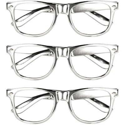 Boland 02628 – Lunettes de soirée argentées, 3 pièces, lunettes amusantes, sans correction, rappeur, star, accessoires de fête à thème, carnaval Boland 02628 – Lunettes de soirée argentées, 3 pièces, lunettes amusantes, sans correction, rappeur, star, accessoires de fête à thème, carnaval