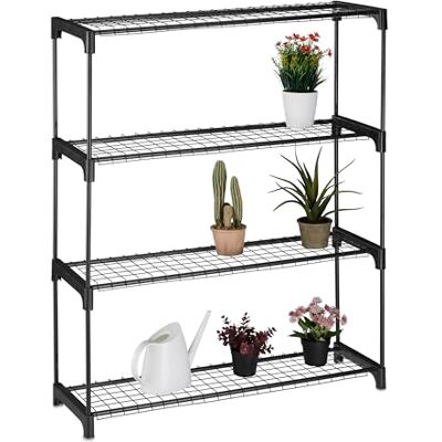 Relaxdays Étagère à plantes, 4 niveaux, pour pots, fleurs, métal et plastique, HxLxP : 106x91x28 cm, noir Relaxdays Étagère à plantes, 4 niveaux, pour pots, fleurs, métal et plastique, HxLxP : 106x91x28 cm, noir
