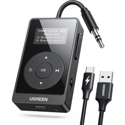 UGREEN AptX Bluetooth 5.3 Émetteur Récepteur 2 en 1 Bluetooth Jack avec AptX Faible Latence Écran OLED Double Connexion Compatible avec TV PC Casque Avion Voiture Enceinte Gym Haut-Parleur UGREEN AptX Bluetooth 5.3 Émetteur Récepteur 2 en 1 Bluetooth Jack avec AptX Faible Latence Écran OLED Double Connexion Compatible avec TV PC Casque Avion Voiture Enceinte Gym Haut-Parleur