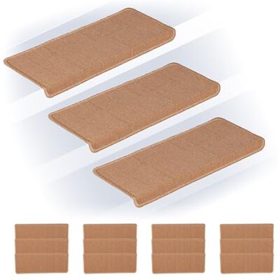 Relaxdays Marchette d'escalier rectangulaire, auto-adhésive, beige lot pratique de 15, L x P : 65 x 24 cm Relaxdays Marchette d'escalier rectangulaire, auto-adhésive, beige lot pratique de 15, L x P : 65 x 24 cm
