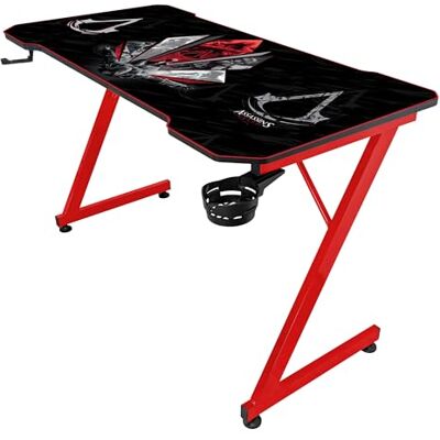 SUBSONIC Ergonomischer Gaming-Schreibtisch 120 x 60 cm avec finition carbone et XXL-Assassin's Creed-Mauspad für PC-Gamer Offizielle Ubisoft-Lizenz Schwarze Oberseite und rote Basis SUBSONIC Ergonomischer Gaming-Schreibtisch 120 x 60 cm avec finition carbone et XXL-Assassin's Creed-Mauspad für PC-Gamer Offizielle Ubisoft-Lizenz Schwarze Oberseite und rote Basis