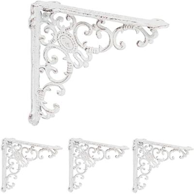 Relaxdays Lot Pratique de 4 équerres pour étagères, en Fonte, Design Antique, HLP : 21,5 x 4 x 21,5 cm chacune, Blanc Relaxdays Lot Pratique de 4 équerres pour étagères, en Fonte, Design Antique, HLP : 21,5 x 4 x 21,5 cm chacune, Blanc
