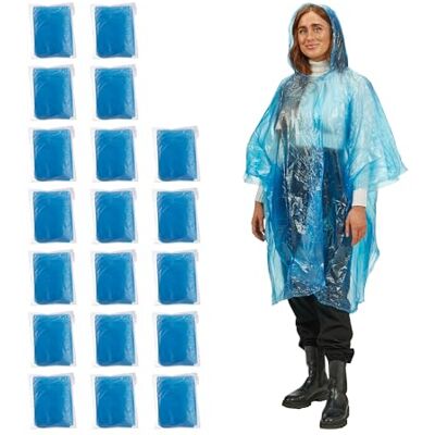 Relaxdays Lot de 20 ponchos de pluie, jetables, avec capuche, pour festival, urgence, pour homme et femme, couleur au choix Relaxdays Lot de 20 ponchos de pluie, jetables, avec capuche, pour festival, urgence, pour homme et femme, couleur au choix