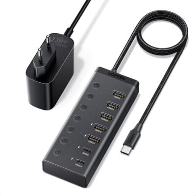 UGREEN Hub USB-C 7 en 1 Alimenté avec Interrupteurs, Câble de 100 cm Multiprise USB avec 5 ports USB-A + 2 USB-C, 5 Gbps, alimentation incluse, pour PC Ordinateur Portable Disque Dur Clavier UGREEN Hub USB-C 7 en 1 Alimenté avec Interrupteurs, Câble de 100 cm Multiprise USB avec 5 ports USB-A + 2 USB-C, 5 Gbps, alimentation incluse, pour PC Ordinateur Portable Disque Dur Clavier