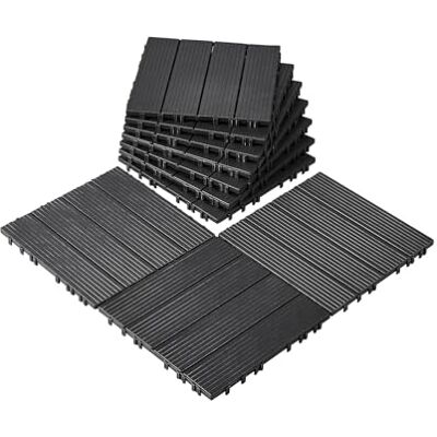 VEVOR Lot de 10 carreaux de terrasse emboîtables en plastique imperméable, toutes saisons, pour porche, piscine, balcon, jardin, 30,5 x 30,5 cm, 9 m², gris foncé VEVOR Lot de 10 carreaux de terrasse emboîtables en plastique imperméable, toutes saisons, pour porche, piscine, balcon, jardin, 30,5 x 30,5 cm, 9 m², gris foncé