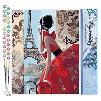 ART Peinture par Numéros Belle Femme et Tour Eiffel Taille 40x50cm sans châssis en Bois ART Peinture par Numéros Belle Femme et Tour Eiffel Taille 40x50cm sans châssis en Bois