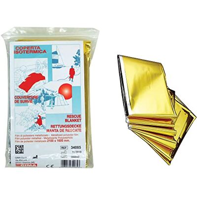 GIMA Couverture de secours, adaptée pour protéger du froid et de la chaleur, l’intérieur argenté retient la chaleur corporelle, l’extérieur doré reflète les rayons du soleil, 34085 GIMA Couverture de secours, adaptée pour protéger du froid et de la chaleur, l’intérieur argenté retient la chaleur corporelle, l’extérieur doré reflète les rayons du soleil, 34085