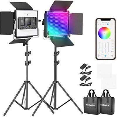 NEEWER Panneau LED 660, Pack de 2 Lampes réglables Depuis l'APP, Kit d'Eclairage Vidéo pour la Photographie,50W Dimmable Bi-Colore 3200K-5600K IRC97+ NEEWER Panneau LED 660, Pack de 2 Lampes réglables Depuis l'APP, Kit d'Eclairage Vidéo pour la Photographie,50W Dimmable Bi-Colore 3200K-5600K IRC97+