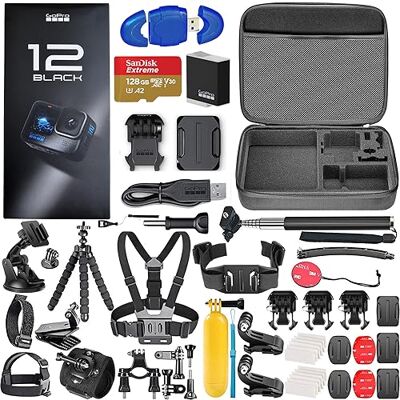 GoPro HERO12 Caméra d'action 5,3 K avec carte de 128 Go et 50 accessoires Noir GoPro HERO12 Caméra d'action 5,3 K avec carte de 128 Go et 50 accessoires Noir