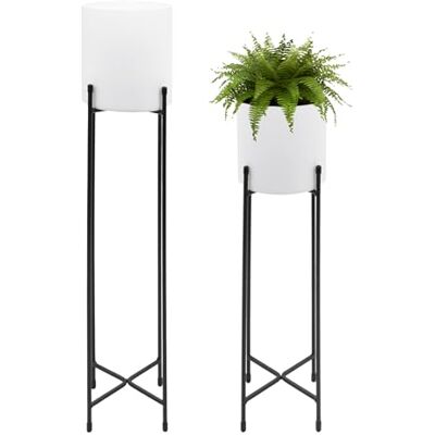 Spetebo Lot de 2 supports de pot de fleurs en métal Pots blancs 74 et 58 cm Spetebo Lot de 2 supports de pot de fleurs en métal Pots blancs 74 et 58 cm