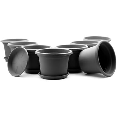 BigDean Lot de 8 pots de fleurs ronds avec soucoupe Diamètre : 40 cm Anthracite Résistant aux intempéries BigDean Lot de 8 pots de fleurs ronds avec soucoupe Diamètre : 40 cm Anthracite Résistant aux intempéries