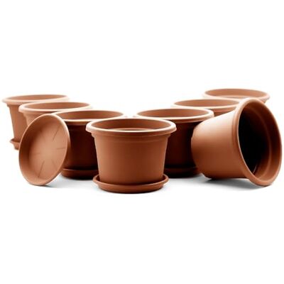 BigDean Lot de 8 pots de fleurs ronds avec soucoupe Diamètre : 40 cm Terracotta Résistant aux intempéries BigDean Lot de 8 pots de fleurs ronds avec soucoupe Diamètre : 40 cm Terracotta Résistant aux intempéries