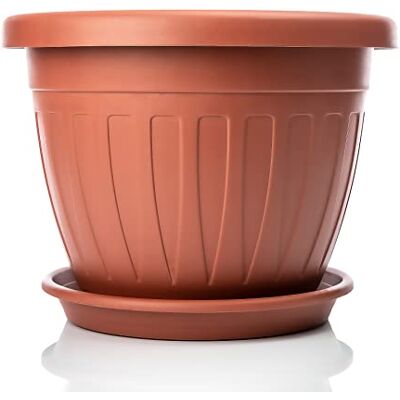 BigDean Pot de fleurs rond de 50 cm avec soucoupe, terre cuite, résistant aux intempéries, évacuation de l'eau et aux UV, en plastique incassable, adapté à l'intérieur et à l'extérieur, fabriqué en BigDean Pot de fleurs rond de 50 cm avec soucoupe, terre cuite, résistant aux intempéries, évacuation de l'eau et aux UV, en plastique incassable, adapté à l'intérieur et à l'extérieur, fabriqué en