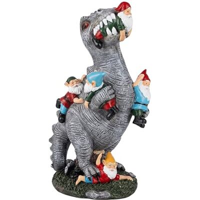 Relaxdays figurine de jardin, T-Rex dévorant des nains, 28,5 cm Relaxdays figurine de jardin, T-Rex dévorant des nains, 28,5 cm