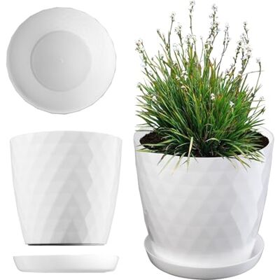 KADAX Pot décoratif pour fleurs et plantes avec soucoupe Matériau léger et résistant (30 cm, Blanc) KADAX Pot décoratif pour fleurs et plantes avec soucoupe Matériau léger et résistant (30 cm, Blanc)