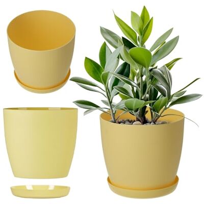 KADAX Pot rond en plastique avec soucoupe mate pour cactus, fougères, brillant pour balcon, appartement et terrasse (30 cm, citron) KADAX Pot rond en plastique avec soucoupe mate pour cactus, fougères, brillant pour balcon, appartement et terrasse (30 cm, citron)