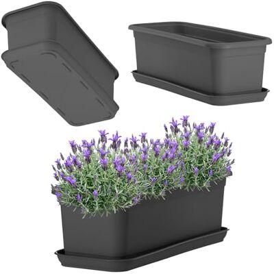 KADAX Jardinière avec soucoupe, jardinière en plastique pour intérieur et extérieur, pot de fleurs pour balcon, terrasse, rebord de fenêtre (40 cm, anthracite) KADAX Jardinière avec soucoupe, jardinière en plastique pour intérieur et extérieur, pot de fleurs pour balcon, terrasse, rebord de fenêtre (40 cm, anthracite)