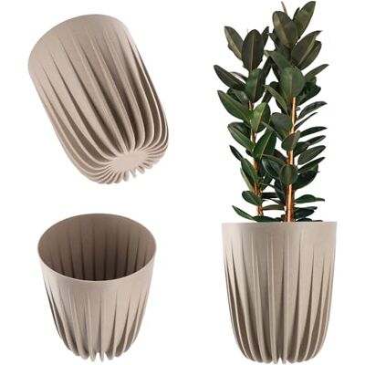 KADAX Pot de fleurs en plastique avec matériaux naturels Pot de fleurs moderne avec motif géométrique Pot à fleurs rond avec insert Pot à fleurs naturel Pot haut (diamètre 19 cm, latte ) KADAX Pot de fleurs en plastique avec matériaux naturels Pot de fleurs moderne avec motif géométrique Pot à fleurs rond avec insert Pot à fleurs naturel Pot haut (diamètre 19 cm, latte )