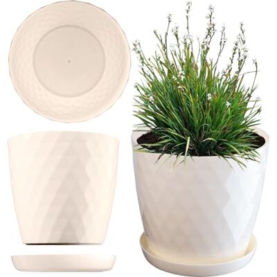 KADAX Pot décoratif pour fleurs et plantes avec soucoupe, matériau léger et résistant (25 cm, crème) KADAX Pot décoratif pour fleurs et plantes avec soucoupe, matériau léger et résistant (25 cm, crème)