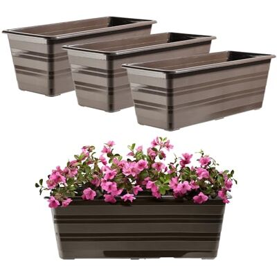 KADAX Lot de 3 jardinières pour balcon en plastique, résistant aux intempéries, pot de fleurs, pour balustrade de 40 cm, Marron KADAX Lot de 3 jardinières pour balcon en plastique, résistant aux intempéries, pot de fleurs, pour balustrade de 40 cm, Marron