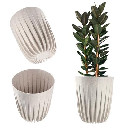 KADAX Pot de fleurs en plastique avec matériaux naturels, pots de fleurs modernes, avec motif géométrique, pot de fleurs rond avec insert, pot de fleurs naturel, pot haut (diamètre 25 cm, blanc) KADAX Pot de fleurs en plastique avec matériaux naturels, pots de fleurs modernes, avec motif géométrique, pot de fleurs rond avec insert, pot de fleurs naturel, pot haut (diamètre 25 cm, blanc)