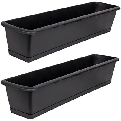 BigDean Lot de 2 jardinières avec soucoupe Anthracite de 60 cm de long En plastique PP Jardinière de balcon étroite BigDean Lot de 2 jardinières avec soucoupe Anthracite de 60 cm de long En plastique PP Jardinière de balcon étroite